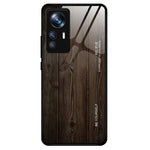 For Xiaomi 12T Pro 5G Drop Resistant Wooden Pattern Tempered Glass Shell Phone Case TPU Frame Protective Cover