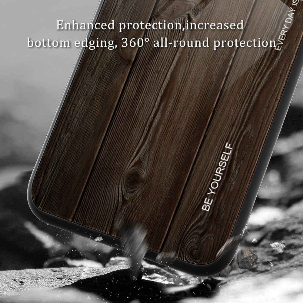 For Xiaomi 12T Pro 5G Drop Resistant Wooden Pattern Tempered Glass Shell Phone Case TPU Frame Protective Cover
