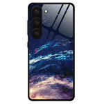 For Samsung Galaxy S23+ Stylish Pattern Printing TPU+PC+Tempered Glass Anti-Scratch Case Cellphone Protective Back Cover