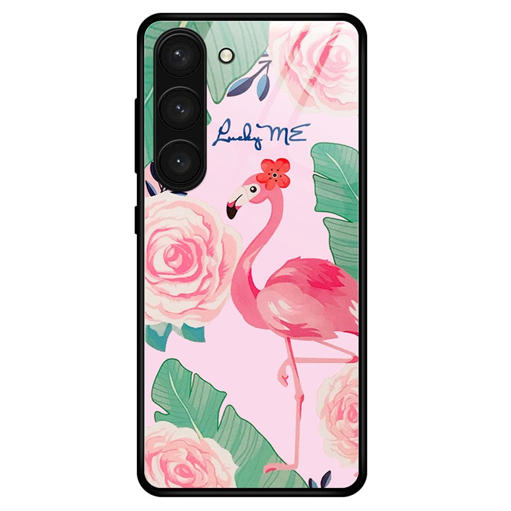 For Samsung Galaxy S23+ Stylish Pattern Printing TPU+PC+Tempered Glass Anti-Scratch Case Cellphone Protective Back Cover