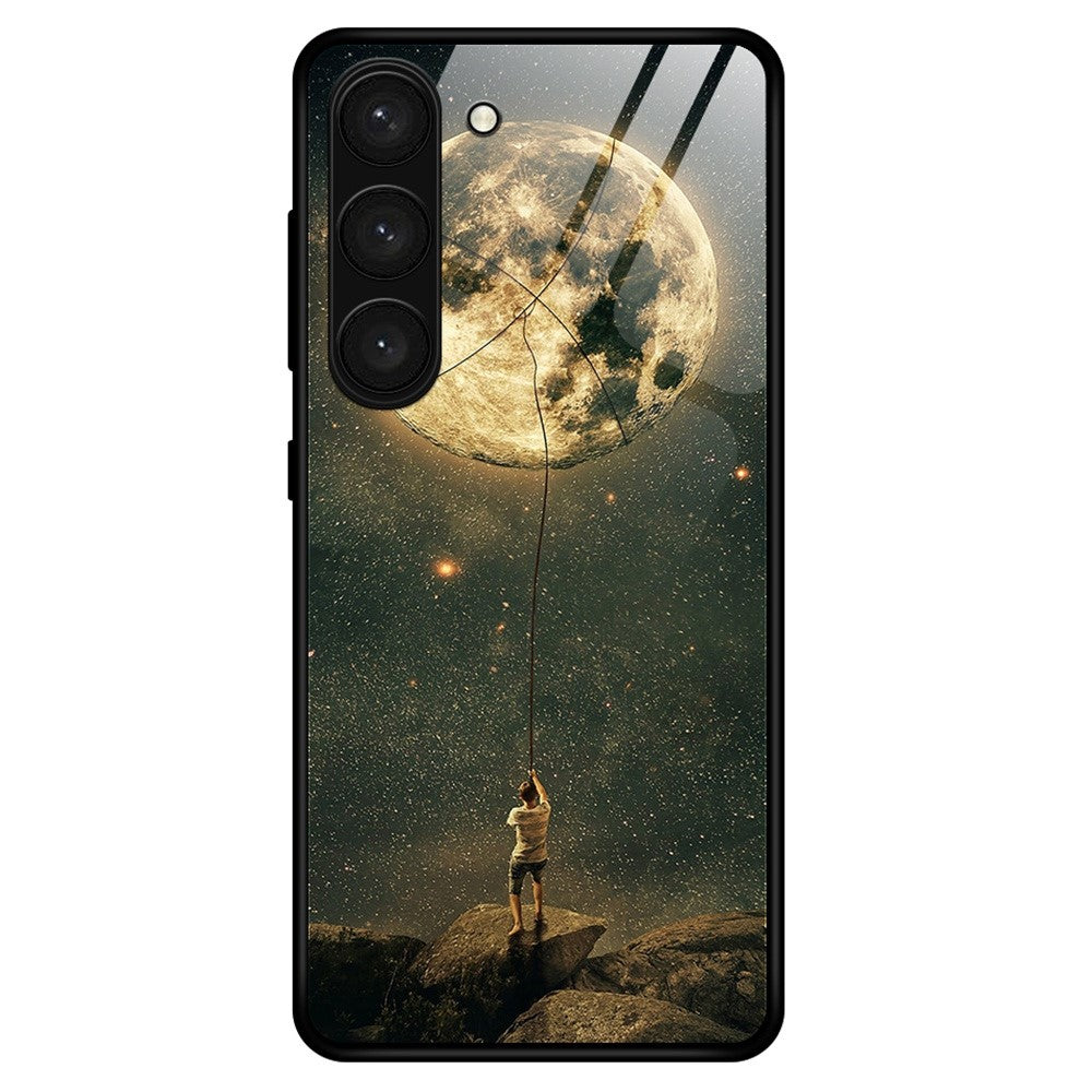 For Samsung Galaxy S23+ Stylish Pattern Printing TPU+PC+Tempered Glass Anti-Scratch Case Cellphone Protective Back Cover