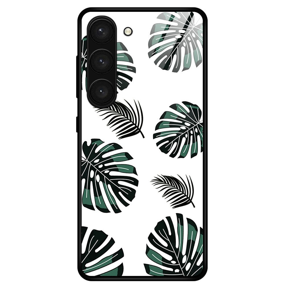 For Samsung Galaxy S23+ Stylish Pattern Printing TPU+PC+Tempered Glass Anti-Scratch Case Cellphone Protective Back Cover