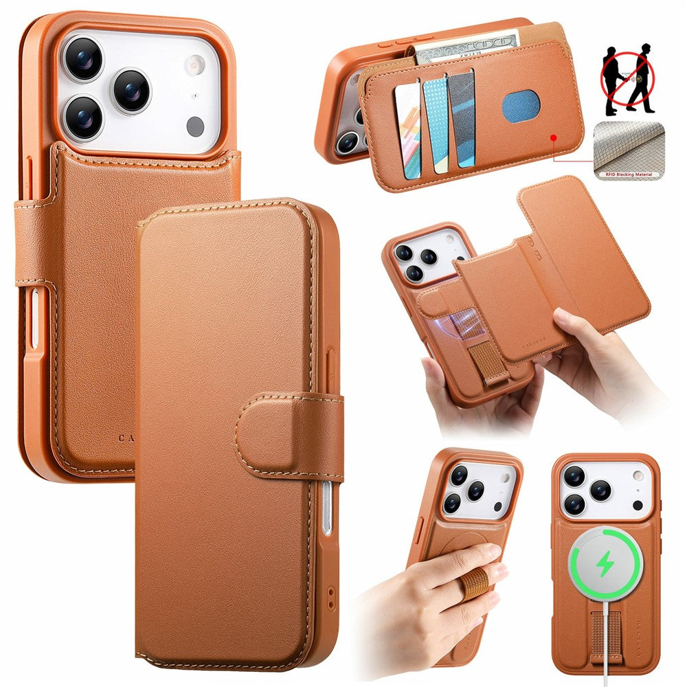 CASENEO For iPhone 18 Pro Max / 17 Pro Max Magnetic Case RFID Blocking Wallet Detachable Leather Phone Cover with Wristband