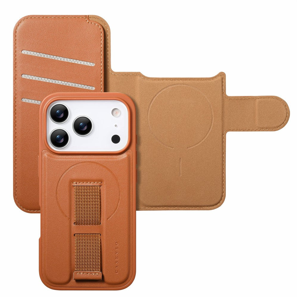CASENEO For iPhone 18 Pro Max / 17 Pro Max Magnetic Case RFID Blocking Wallet Detachable Leather Phone Cover with Wristband