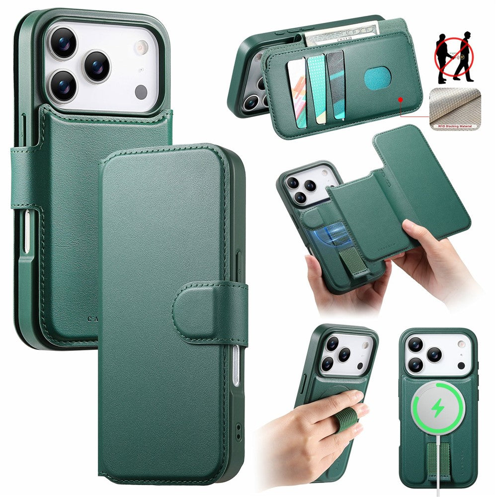 CASENEO For iPhone 18 Pro Max / 17 Pro Max Magnetic Case RFID Blocking Wallet Detachable Leather Phone Cover with Wristband