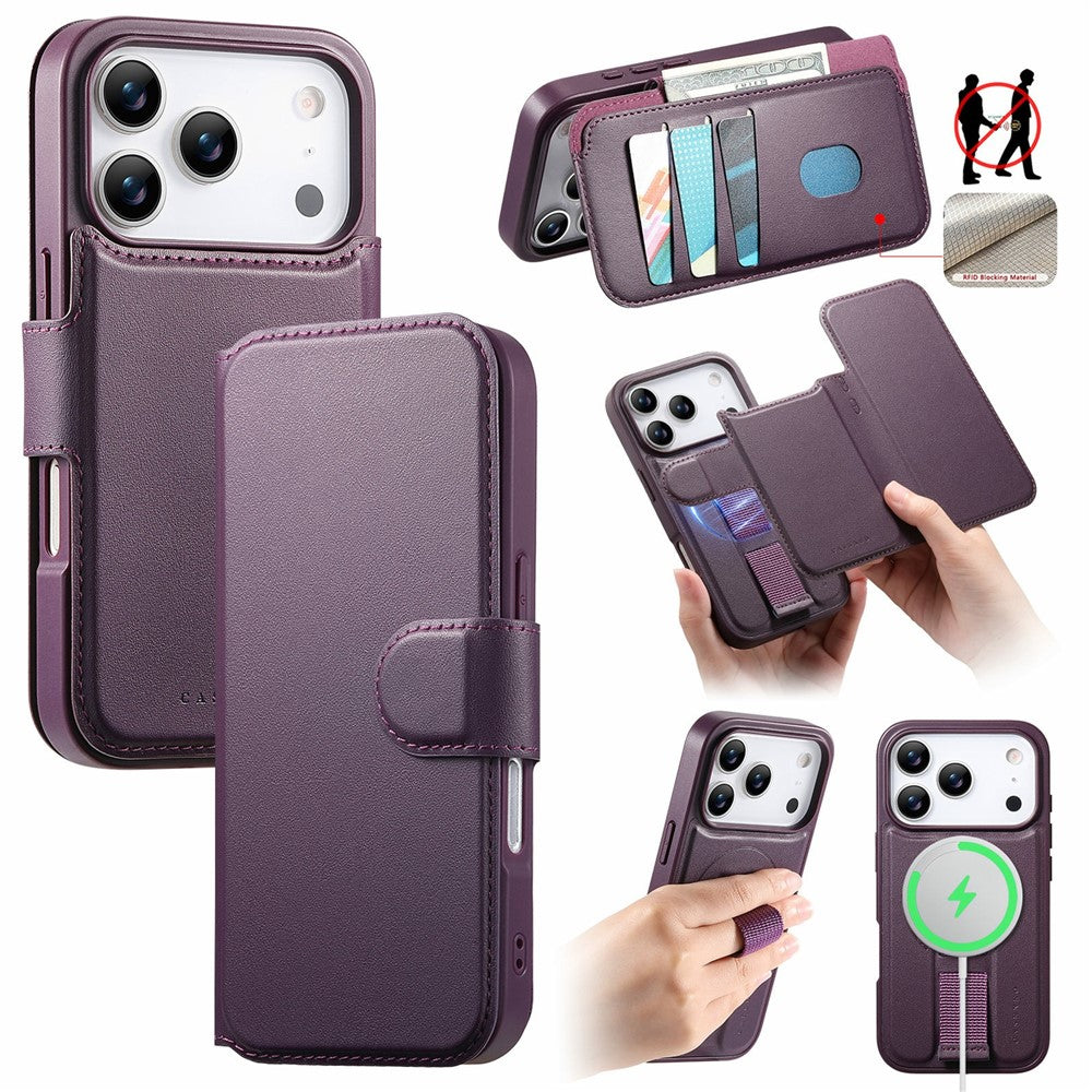 CASENEO For iPhone 18 Pro Max / 17 Pro Max Magnetic Case RFID Blocking Wallet Detachable Leather Phone Cover with Wristband