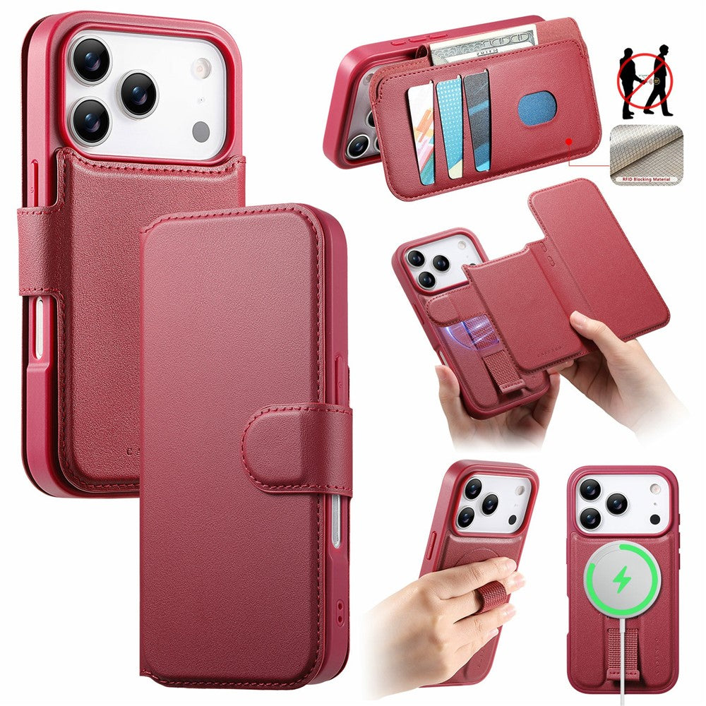 CASENEO For iPhone 18 Pro Max / 17 Pro Max Magnetic Case RFID Blocking Wallet Detachable Leather Phone Cover with Wristband