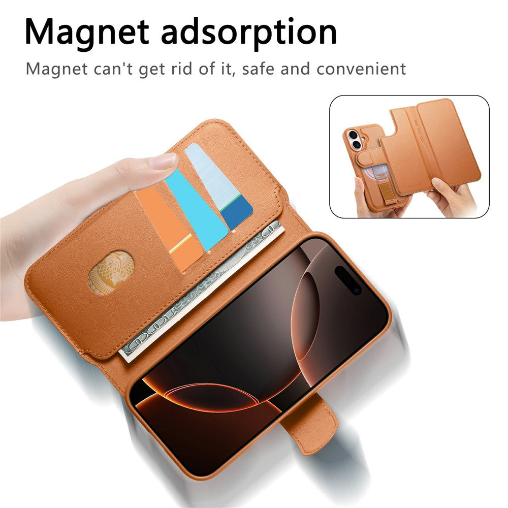 CASENEO For iPhone 17 Magnetic Case RFID Blocking Wallet Detachable Leather Phone Cover with Wristband