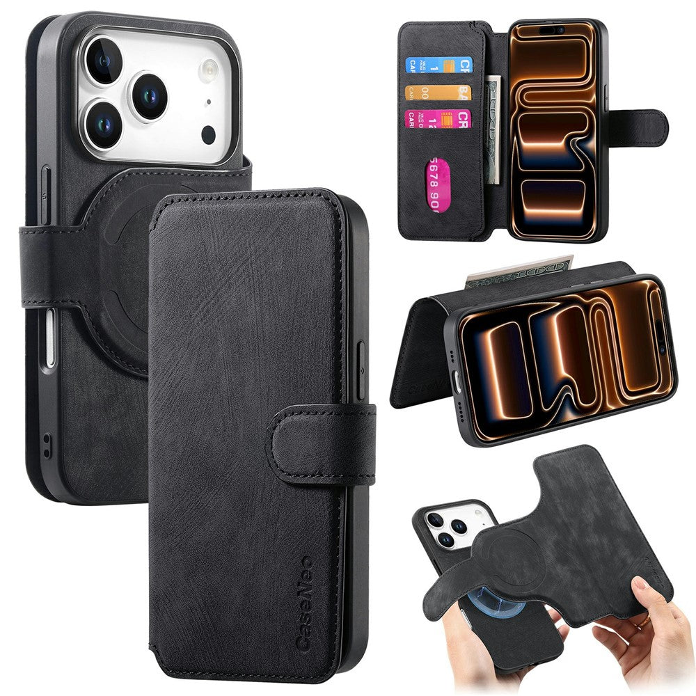 CASENEO MW-03 For iPhone 18 Pro / 17 Pro Case with Detachable Wallet Leather + TPU Phone Cover