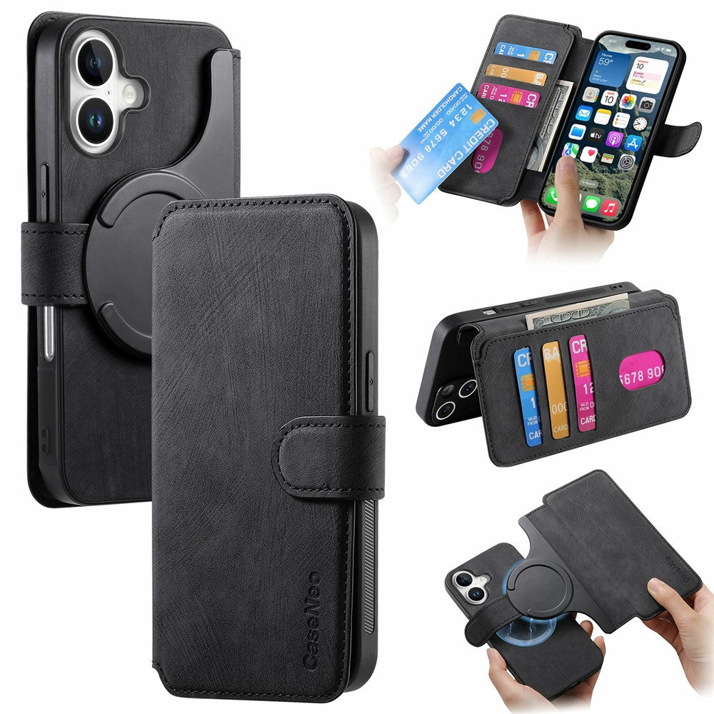 CASENEO MW-03 För iPhone 17 Skal med Avtagbar Plånbok Läder + TPU mobilskal