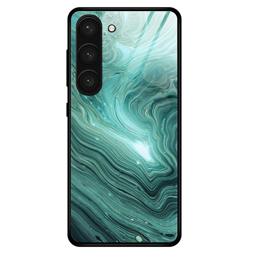 For Samsung Galaxy S23 Stylish Marble Pattern Printing TPU + Tempered Glass Anti-Scratch Back Case Drop-proof Phone Cover
