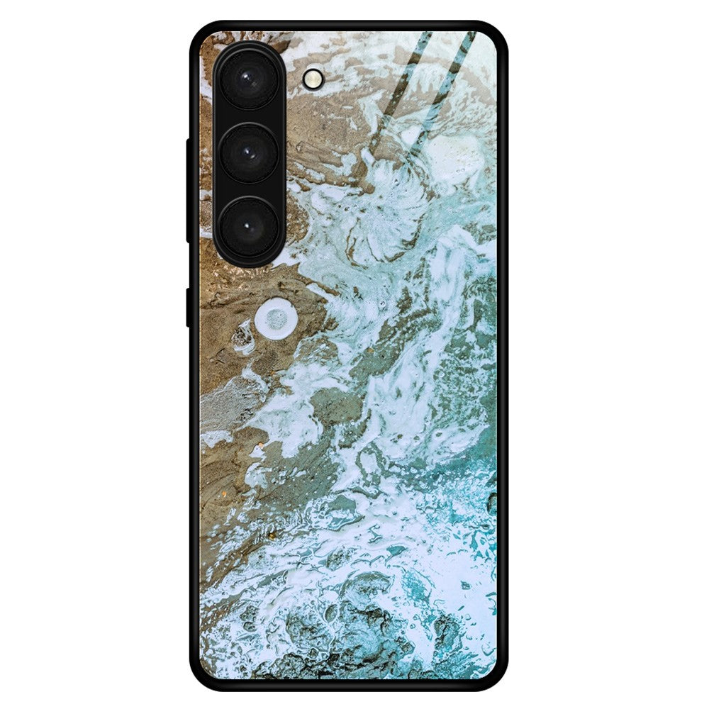 For Samsung Galaxy S23 Stylish Marble Pattern Printing TPU + Tempered Glass Anti-Scratch Back Case Drop-proof Phone Cover
