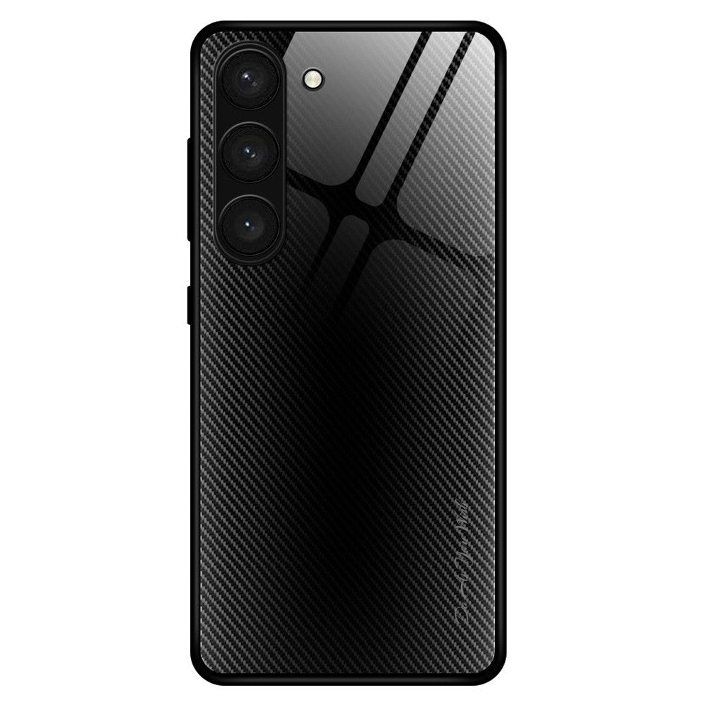 For Samsung Galaxy S23 Phone Case Carbon Fiber Texture Slim Case Tempered Glass+TPU Anti-Drop Phone Cover
