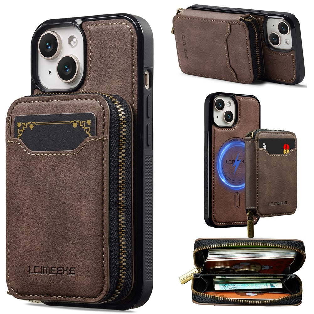 LC.IMEEKE L6 For iPhone 13 mini / 12 mini Magnetic Case Detachable Zipper Wallet Leather Coated PC + TPU Phone Cover