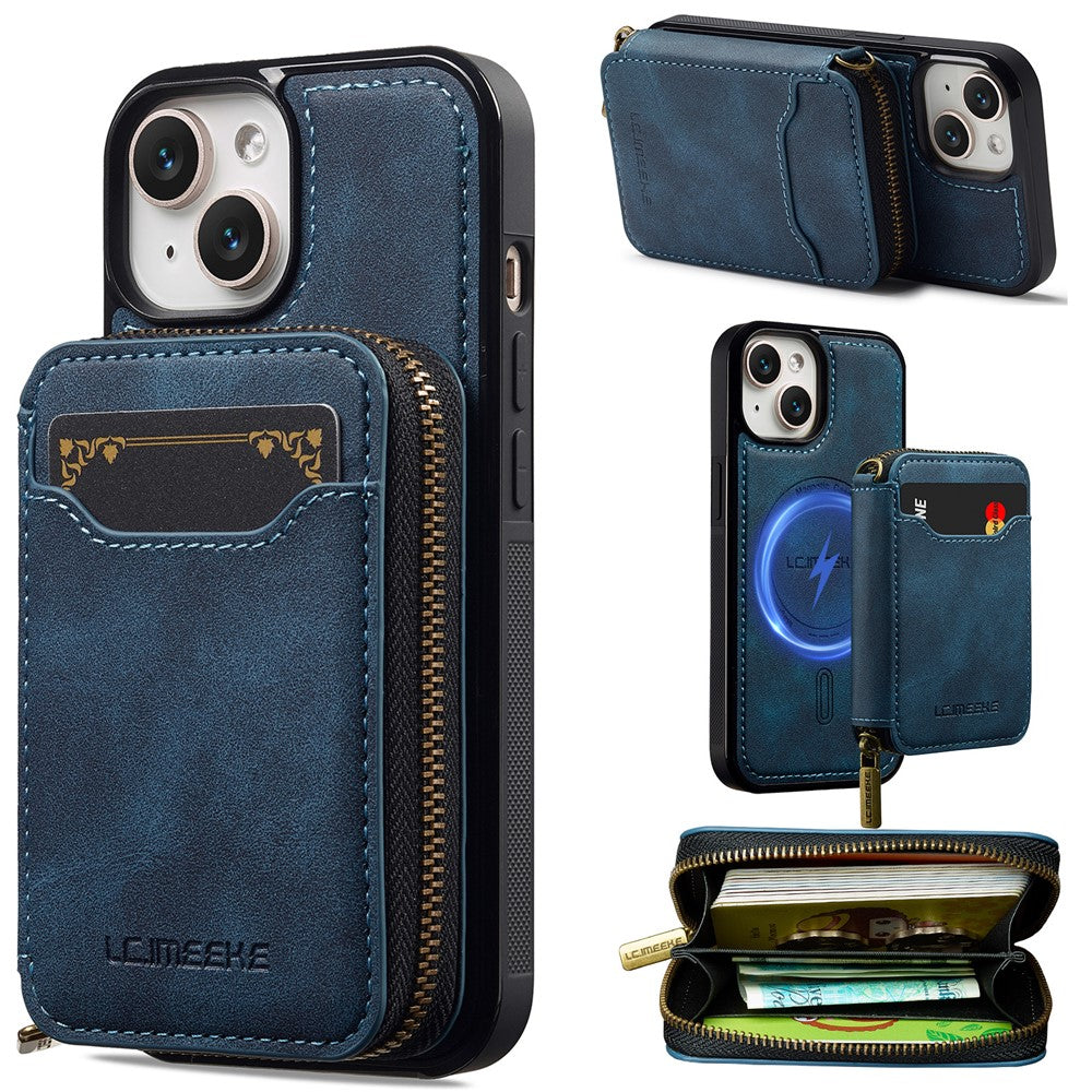 LC.IMEEKE L6 For iPhone 13 mini / 12 mini Magnetic Case Detachable Zipper Wallet Leather Coated PC + TPU Phone Cover