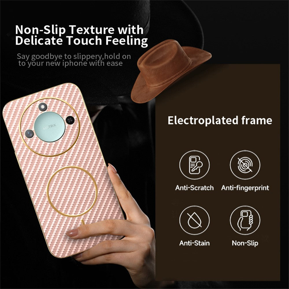 For Honor X9c Smart 5G / X60 5G Phone Case Carbon Fiber Textured Electroplated TPU Back Cover