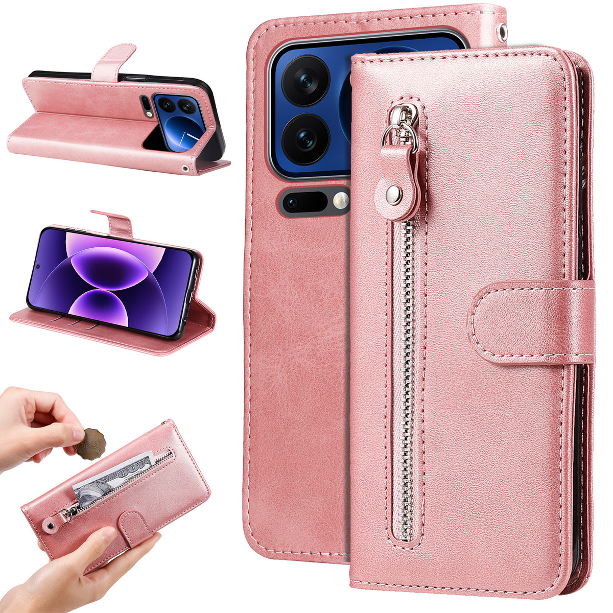 For Xiaomi 17 Pro PU Leather Cases with Zipper Pocket Wallet Phone Cover Stand