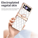 For Samsung Galaxy Z Flip3 5G Ring Kickstand Electroplating PU Leather Coated PC Case Imprinted Rhombus Grid Pattern Folding Phone Cover