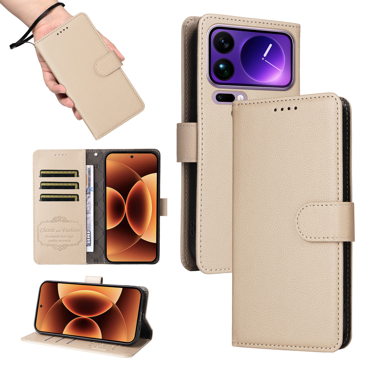 For Xiaomi 17 Pro Max Case RFID Blocking 3 Card Slots PU Leather Phone Cover with Wrist Strap