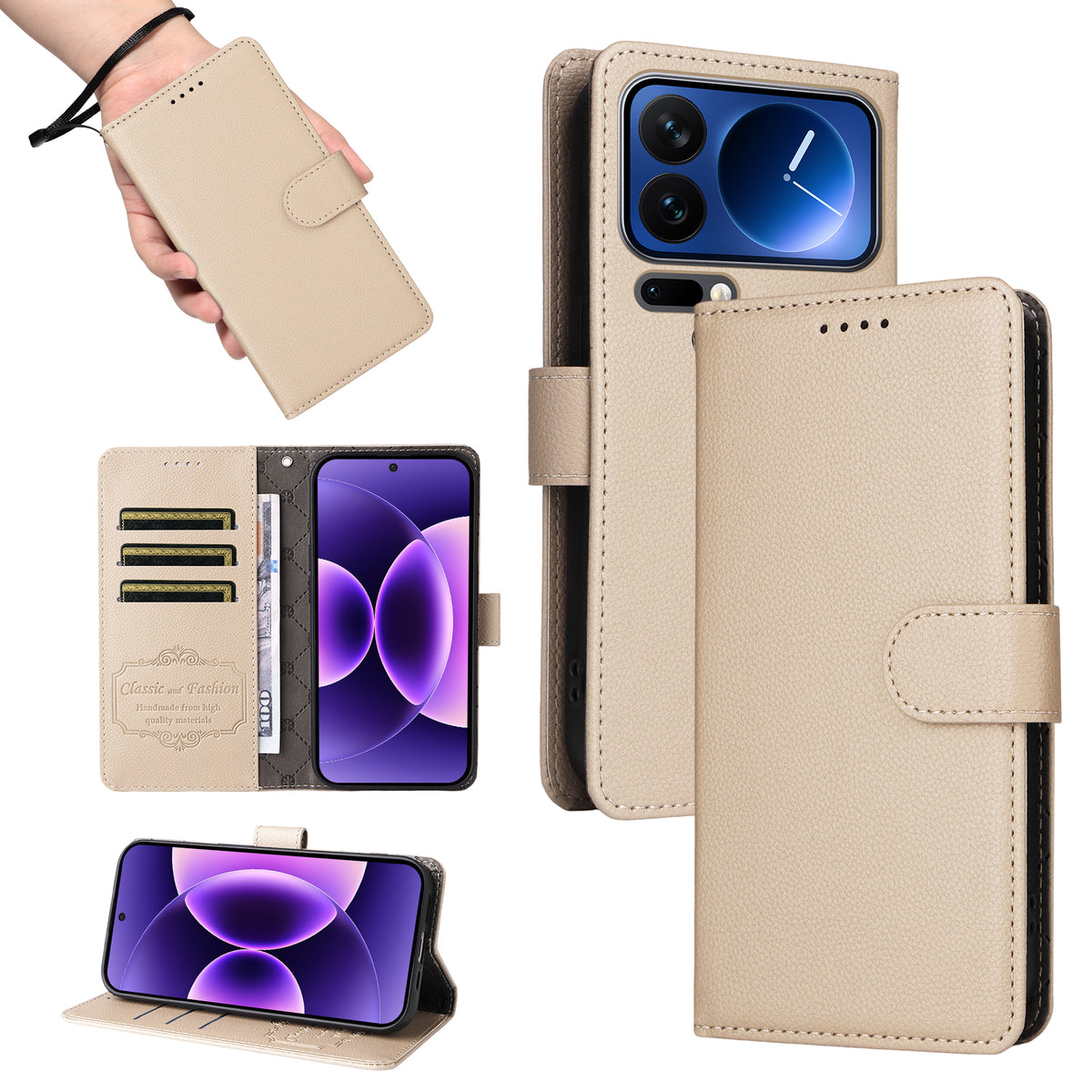 For Xiaomi 17 Pro Case RFID Blocking 3 Card Slots PU Leather Phone Cover with Wrist Strap