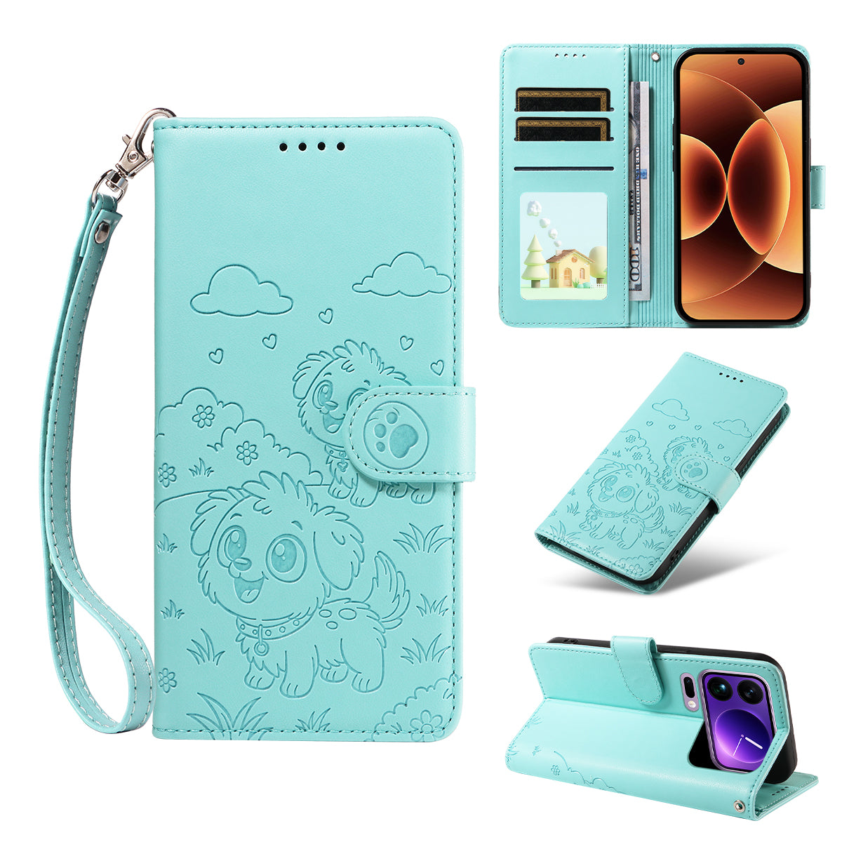 For Xiaomi 17 Pro Max Case RFID Blocking Imprinted Dog Pattern PU Leather Phone Cover with Wrist Strap