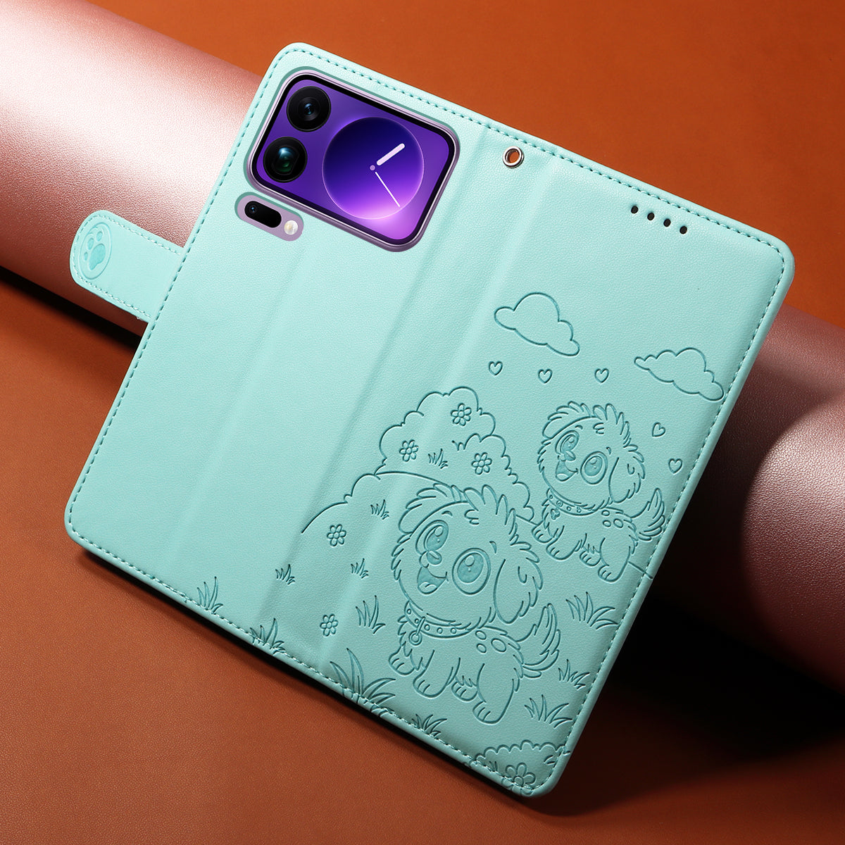 For Xiaomi 17 Pro Max Case RFID Blocking Imprinted Dog Pattern PU Leather Phone Cover with Wrist Strap