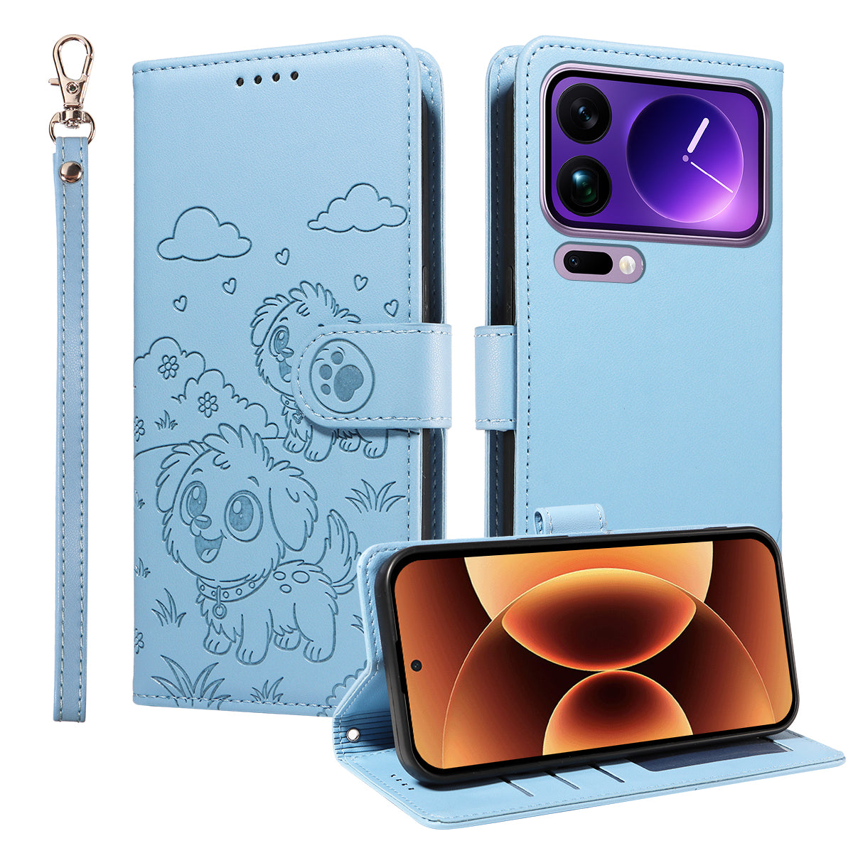 For Xiaomi 17 Pro Max Case RFID Blocking Imprinted Dog Pattern PU Leather Phone Cover with Wrist Strap