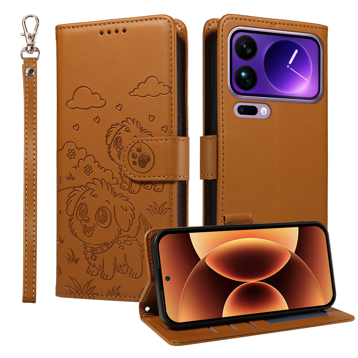 For Xiaomi 17 Pro Max Case RFID Blocking Imprinted Dog Pattern PU Leather Phone Cover with Wrist Strap