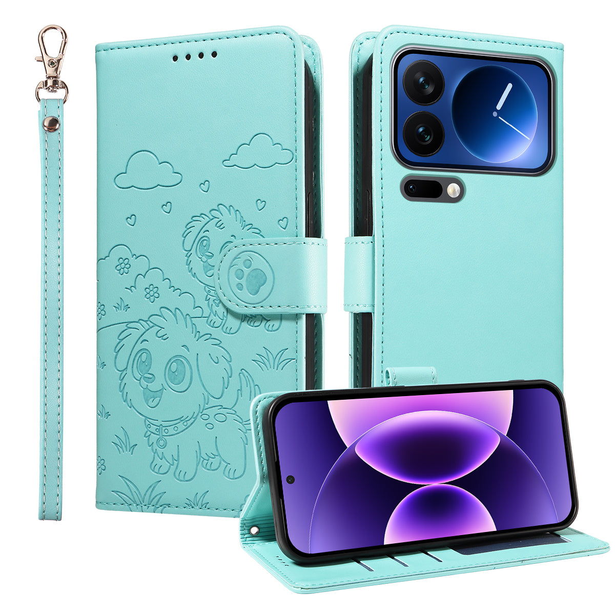 For Xiaomi 17 Pro Case RFID Blocking Imprinted Dog Pattern PU Leather Phone Cover with Wrist Strap