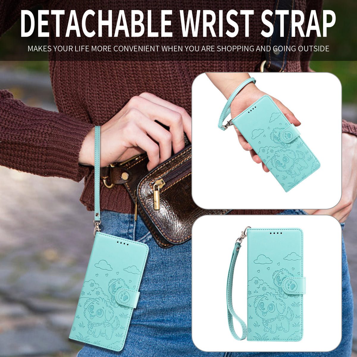 For Xiaomi 17 Pro Case RFID Blocking Imprinted Dog Pattern PU Leather Phone Cover with Wrist Strap