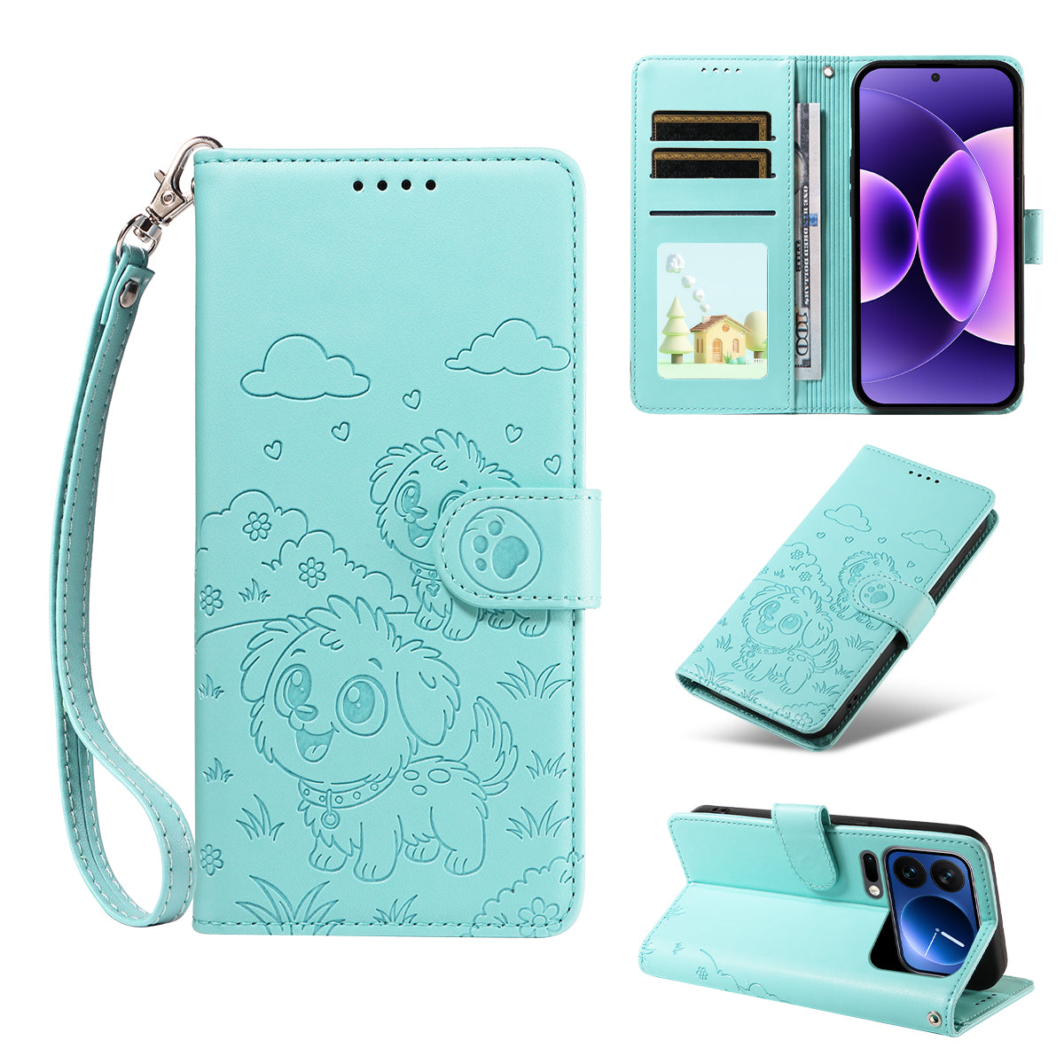 For Xiaomi 17 Pro Case RFID Blocking Imprinted Dog Pattern PU Leather Phone Cover with Wrist Strap
