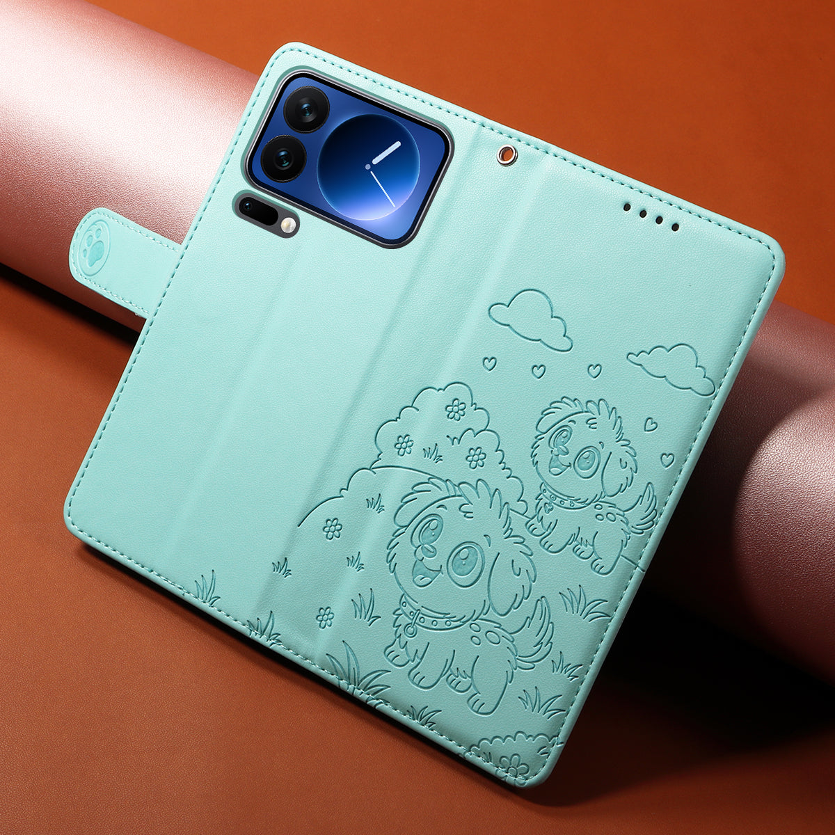 For Xiaomi 17 Pro Case RFID Blocking Imprinted Dog Pattern PU Leather Phone Cover with Wrist Strap