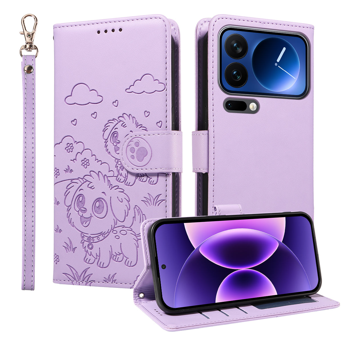 For Xiaomi 17 Pro Case RFID Blocking Imprinted Dog Pattern PU Leather Phone Cover with Wrist Strap