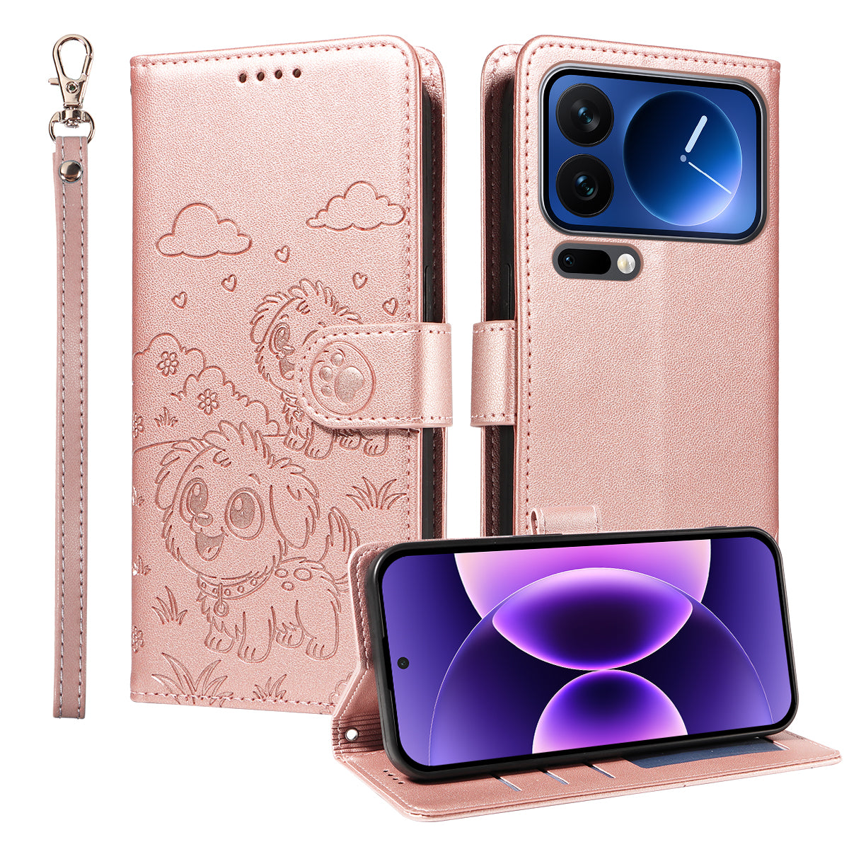 For Xiaomi 17 Pro Case RFID Blocking Imprinted Dog Pattern PU Leather Phone Cover with Wrist Strap