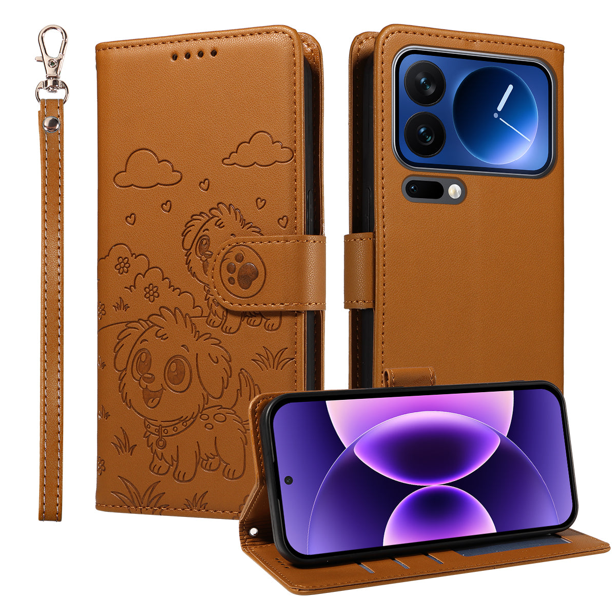 For Xiaomi 17 Pro Case RFID Blocking Imprinted Dog Pattern PU Leather Phone Cover with Wrist Strap