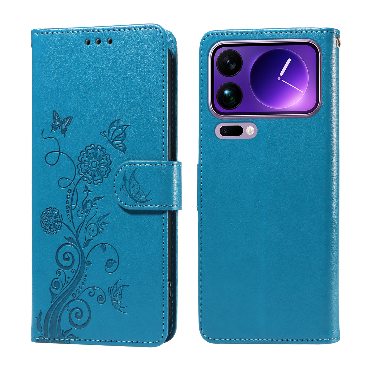 Läderfodral för Xiaomi 17 Pro Max med fjärilsmönster och blommigt tryck. Plånboksfodral.