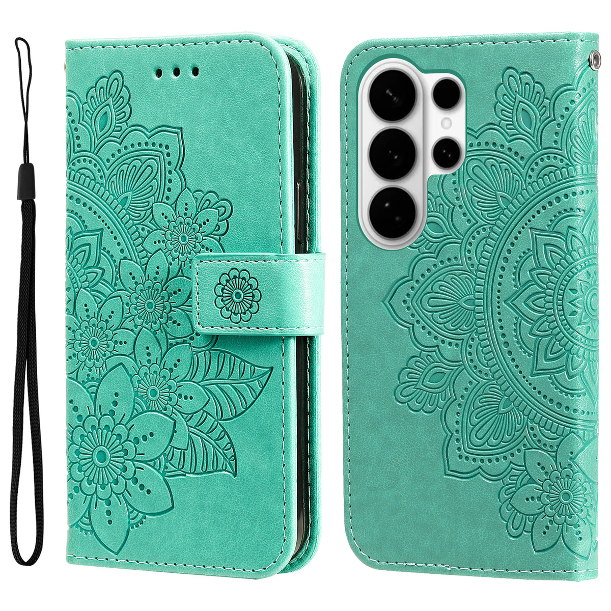 Skal till Samsung Galaxy S26 Ultra med blommönster i PU-läder, stativ och stativ.