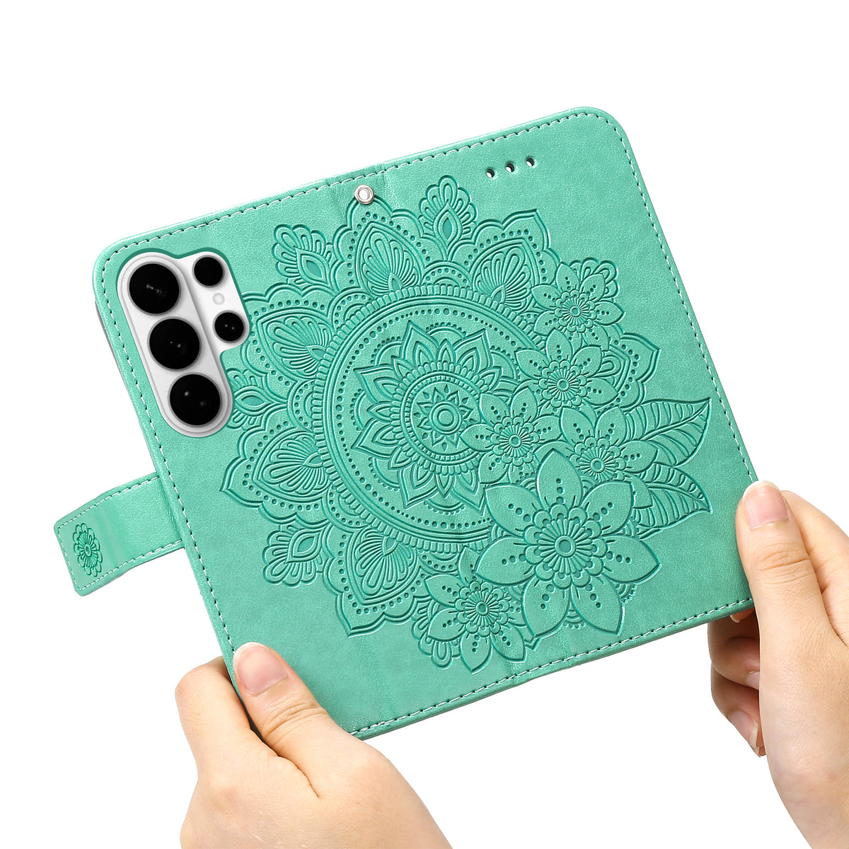 Skal till Samsung Galaxy S26 Ultra med blommönster i PU-läder, stativ och stativ.