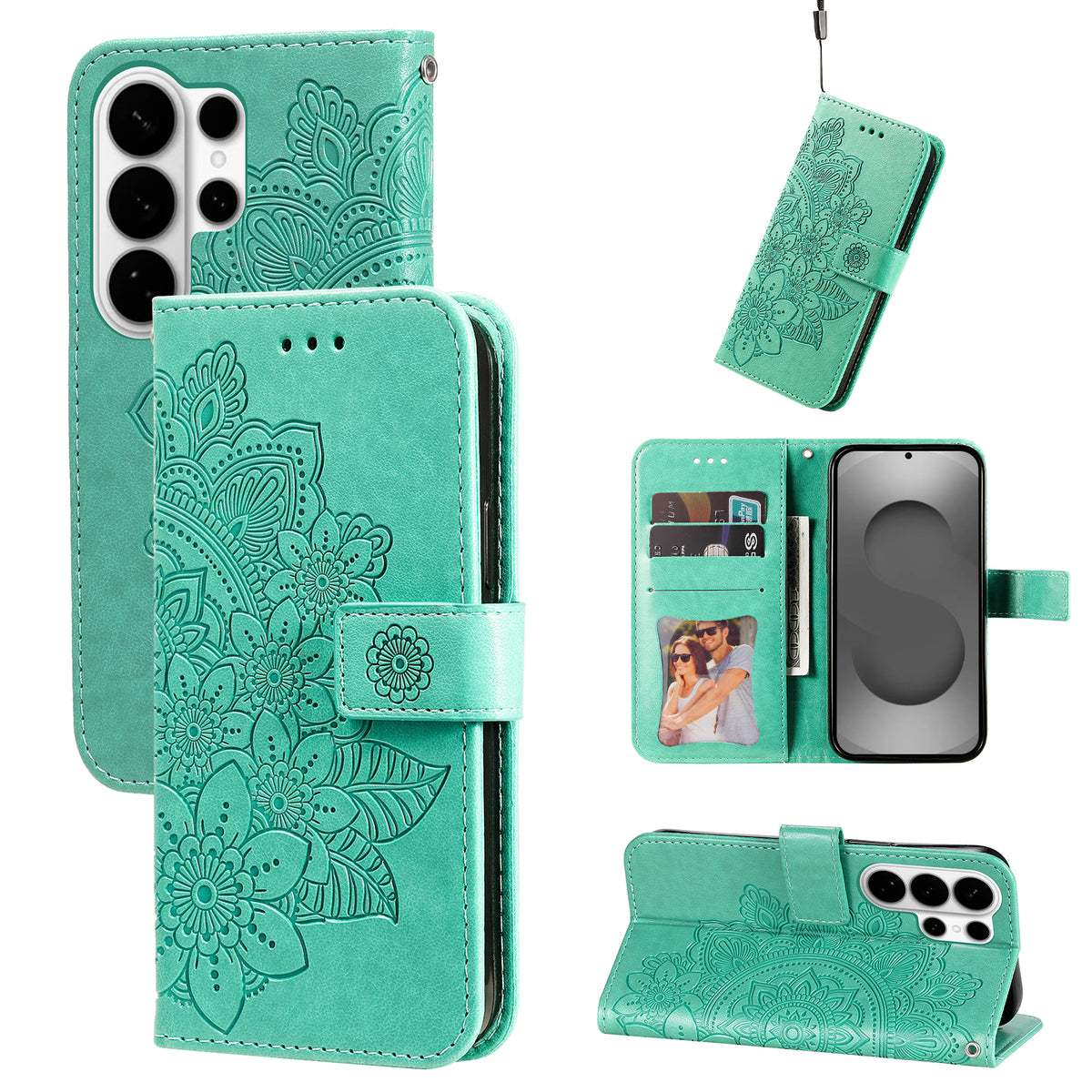 Skal till Samsung Galaxy S26 Ultra med blommönster i PU-läder, stativ och stativ.