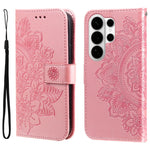 Skal till Samsung Galaxy S26 Ultra med blommönster i PU-läder, stativ och stativ.