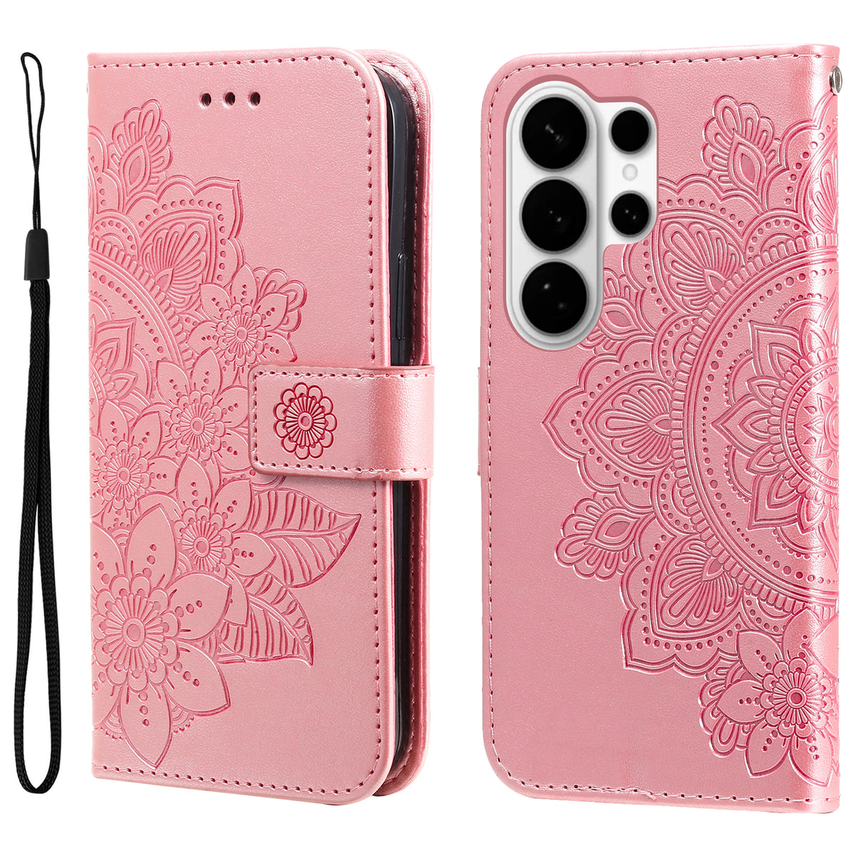 Skal till Samsung Galaxy S26 Ultra med blommönster i PU-läder, stativ och stativ.