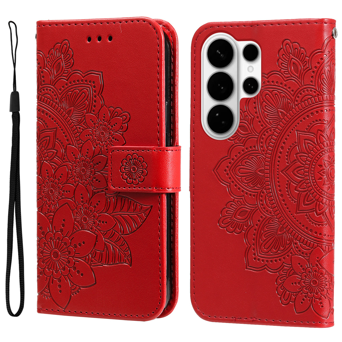 Skal till Samsung Galaxy S26 Ultra med blommönster i PU-läder, stativ och stativ.