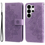 Skal till Samsung Galaxy S26 Ultra med blommönster i PU-läder, stativ och stativ.