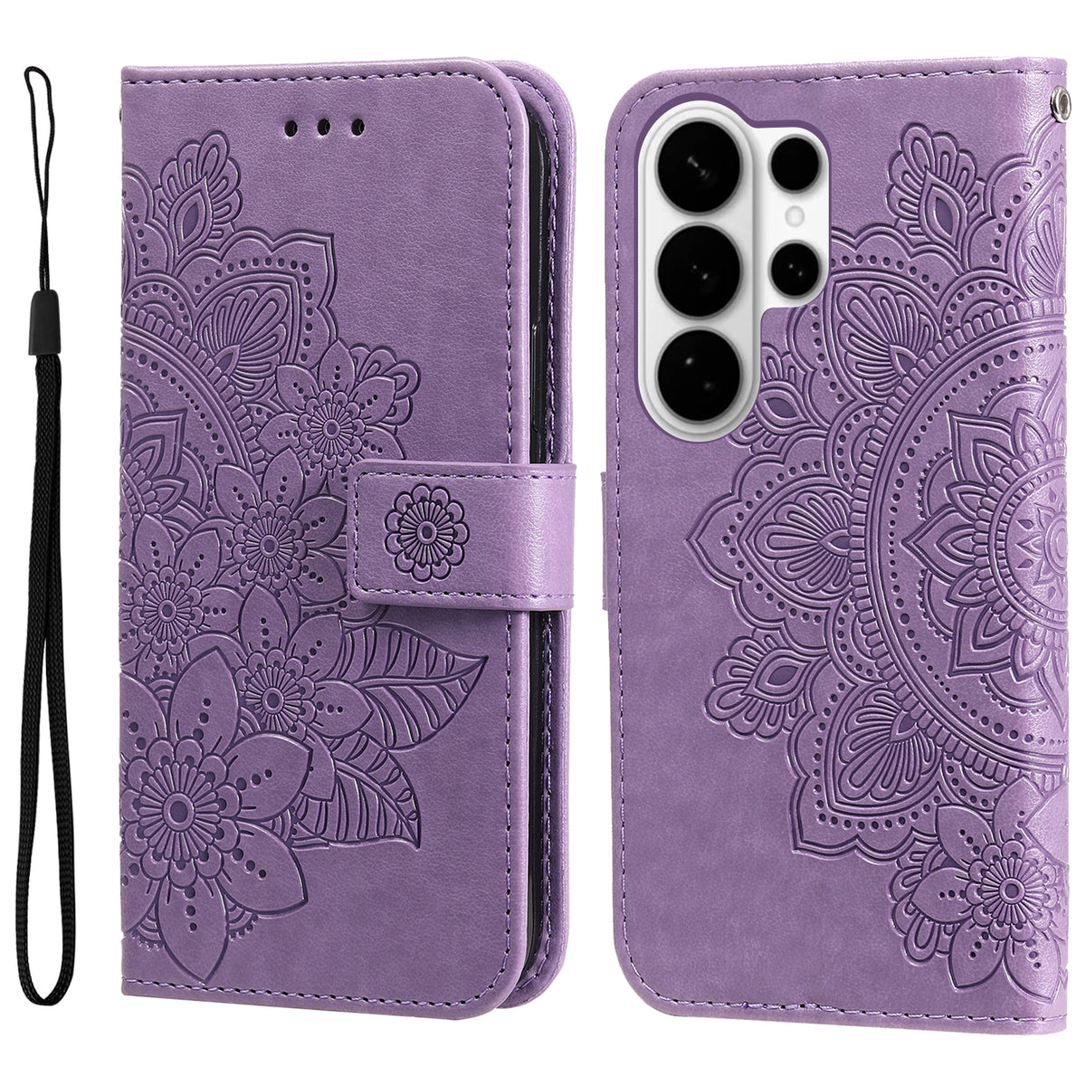 Skal till Samsung Galaxy S26 Ultra med blommönster i PU-läder, stativ och stativ.