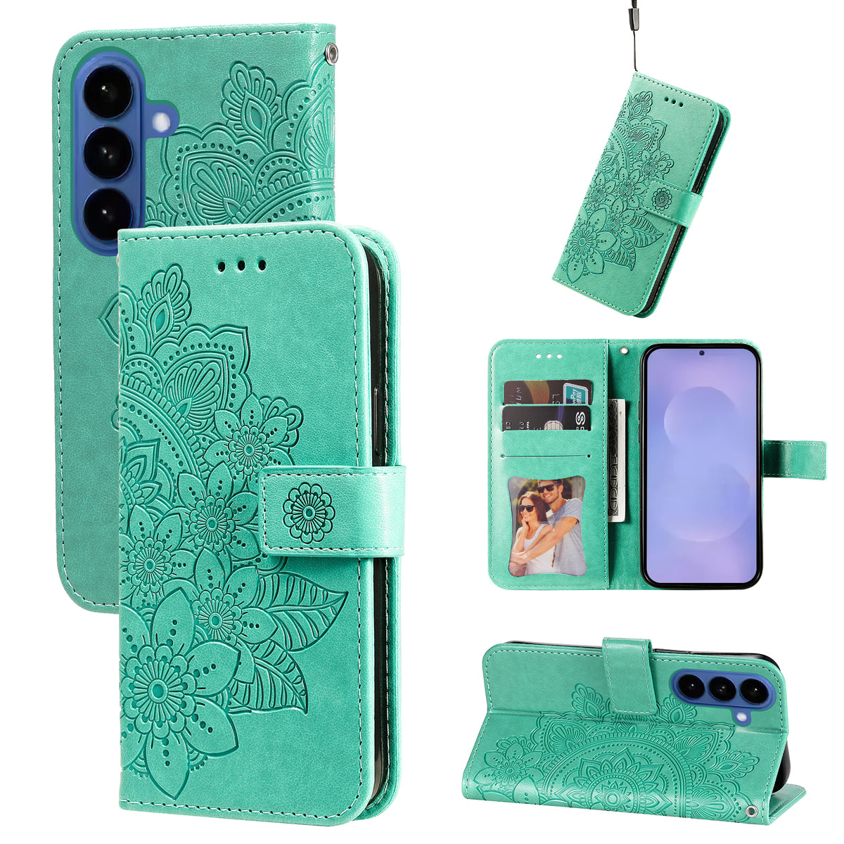 Samsung Galaxy S26 Skal Blommönster PU Läder Plånboksfodral