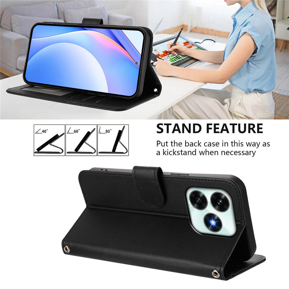 For Honor X5c Plus 4G Wallet Case RFID Blocking Calf Texture Leather Stand Phone Cover with Strap