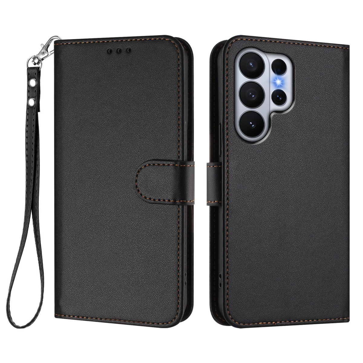 For Samsung Galaxy S26 Ultra Leather Case Wallet Stand Phone Cover with Wrist Strap