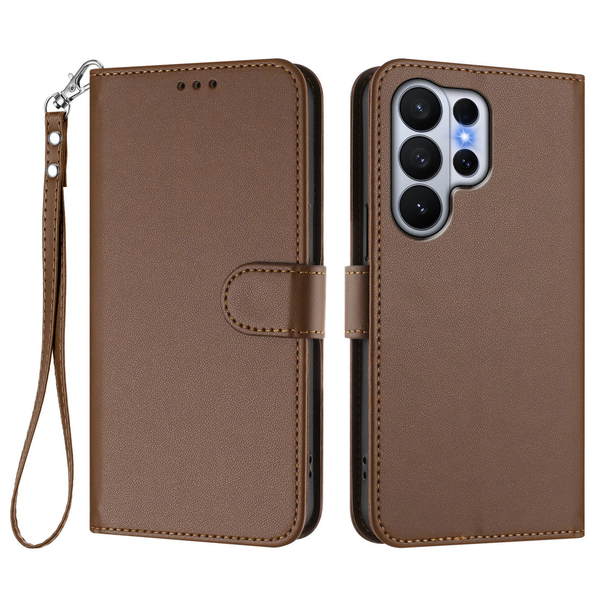 For Samsung Galaxy S26 Ultra Leather Case Wallet Stand Phone Cover with Wrist Strap