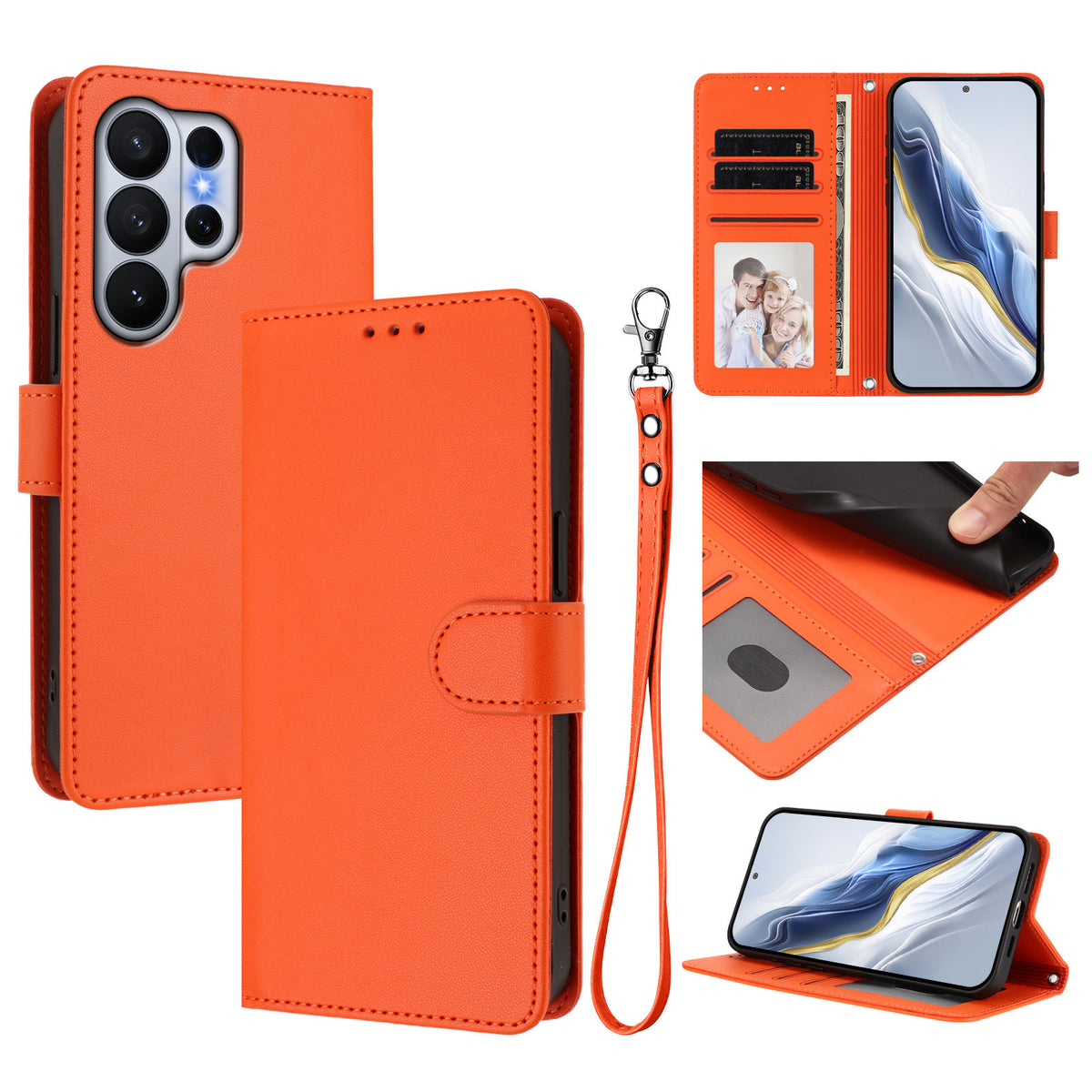 For Samsung Galaxy S26 Ultra Leather Case Wallet Stand Phone Cover with Wrist Strap