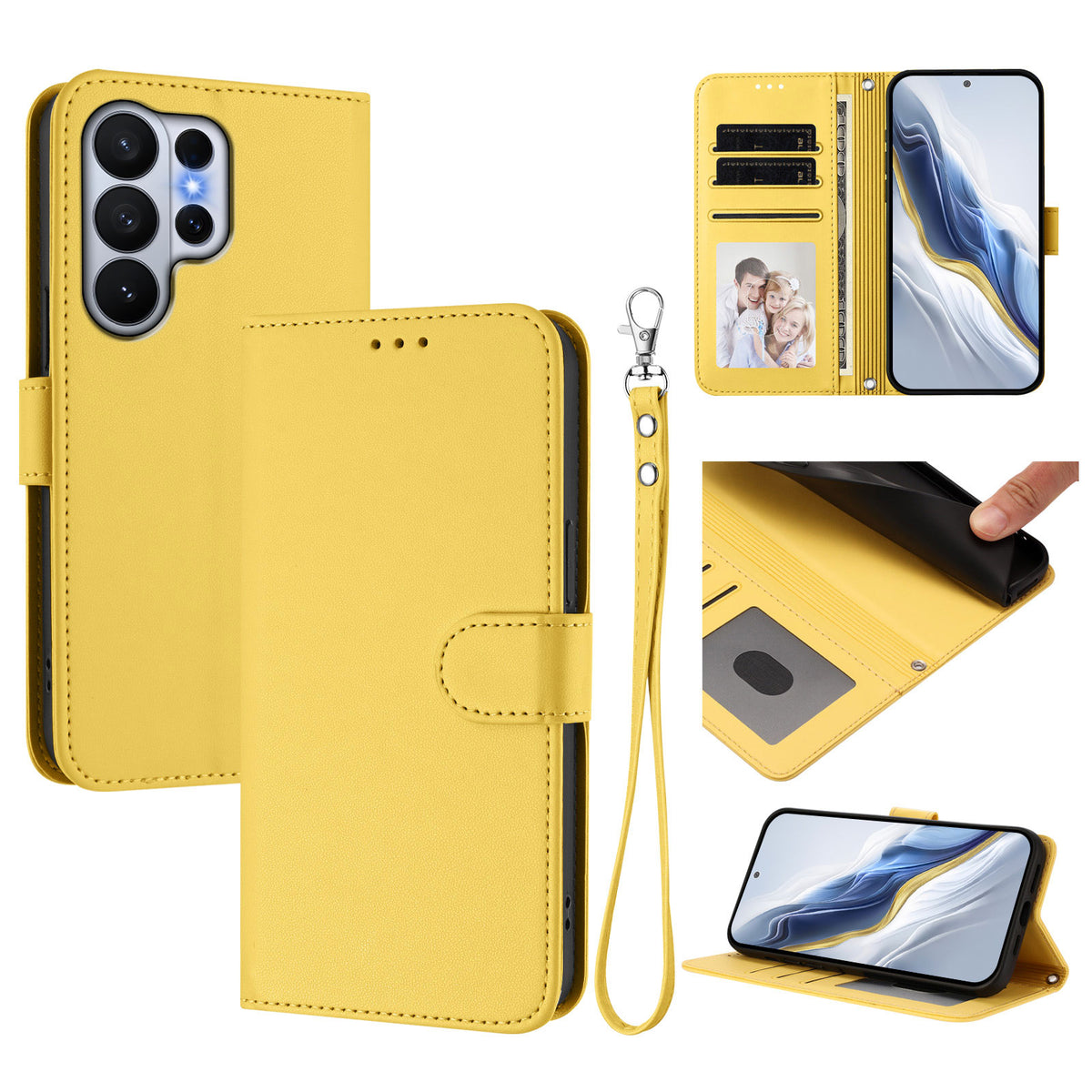 For Samsung Galaxy S26 Ultra Leather Case Wallet Stand Phone Cover with Wrist Strap